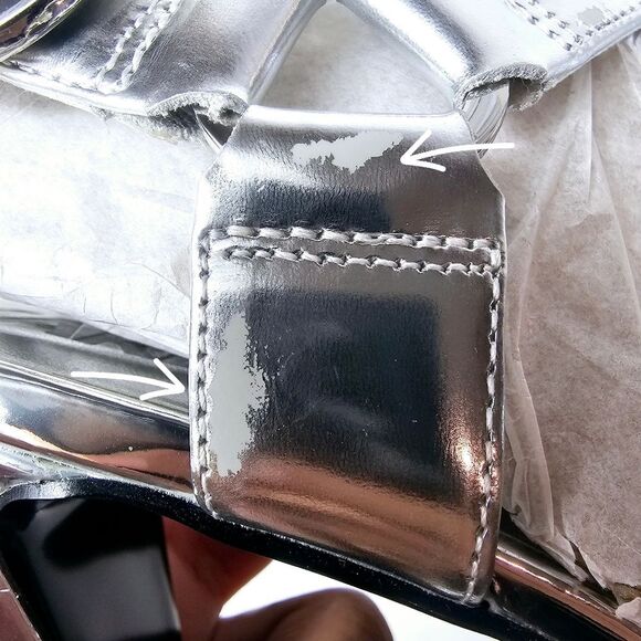 NWT Karl Lagerfeld Cieone Metallic Silver Lame Strappy Heel Sandal Size 7.5 9 - Picture 12 of 12